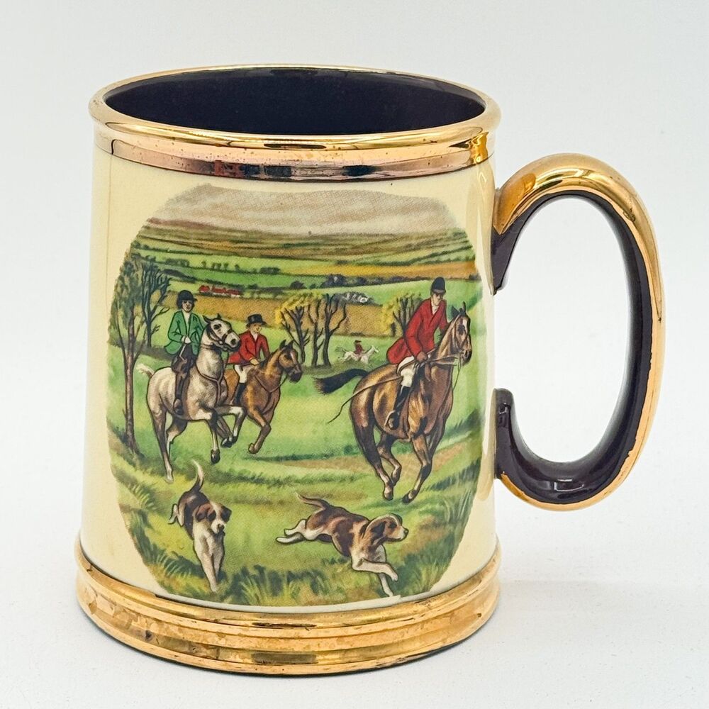 Vintage Gibsons Staffordshire England Equestrian Horse Fox Hunt Mug Tankard Cup